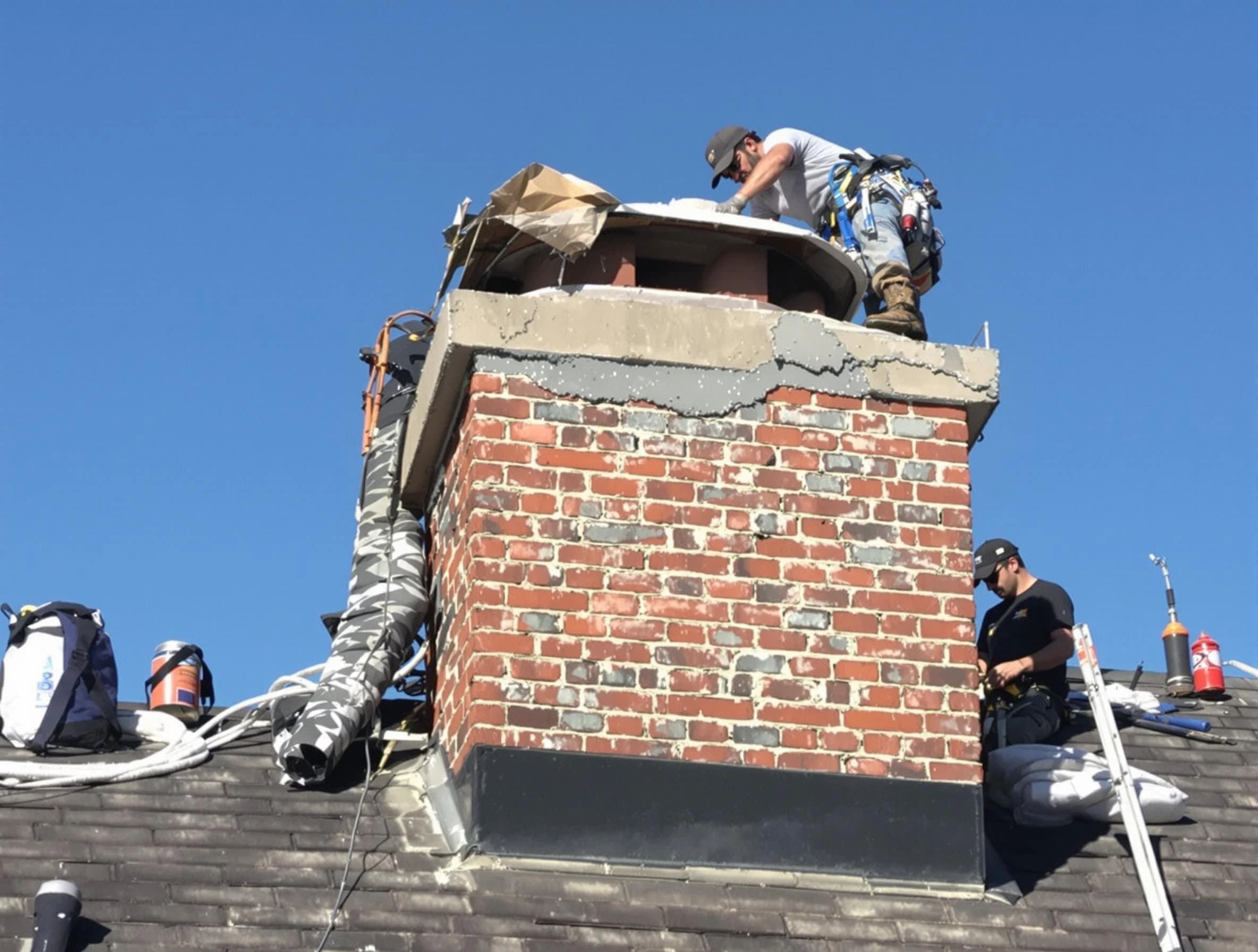 Moody Chimney Sweep installing a custom chimney crown in Moody, AL