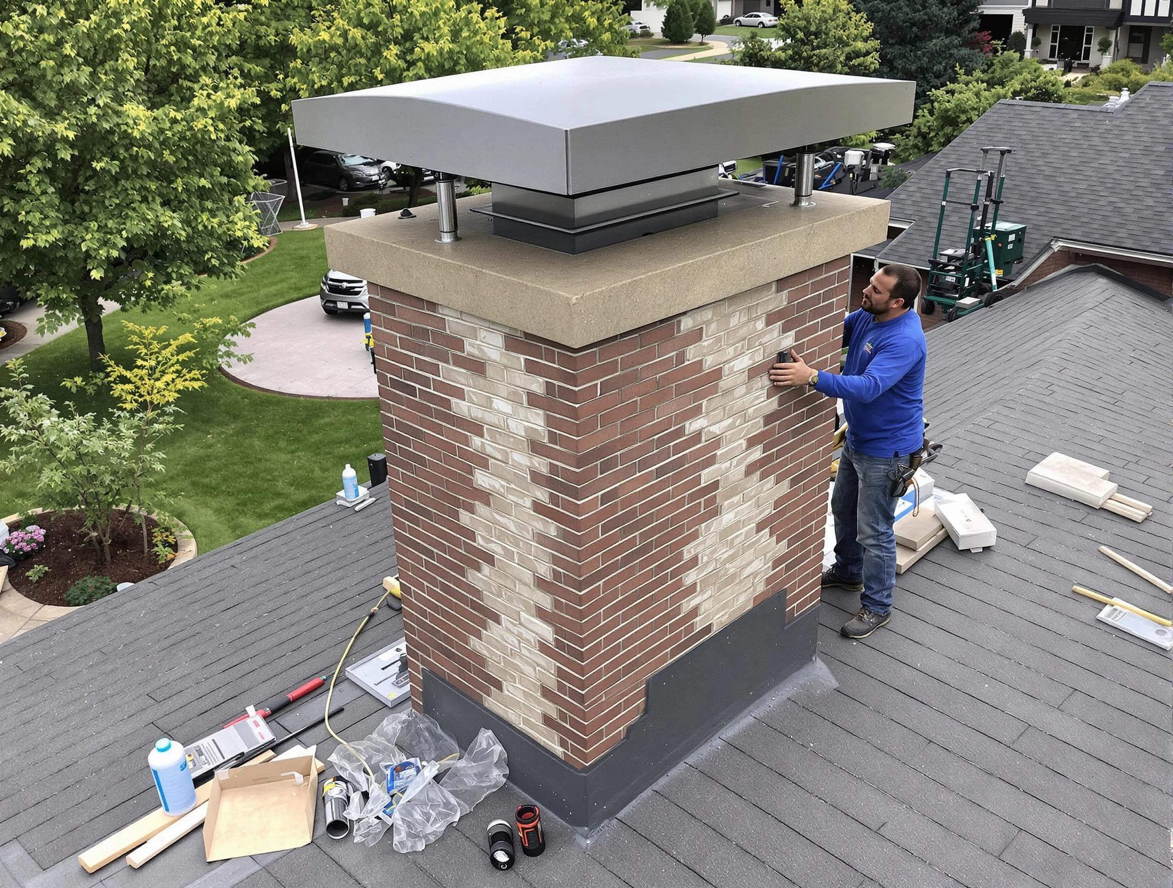 Moody Chimney Sweep team working on a custom chimney remodel in Moody, AL