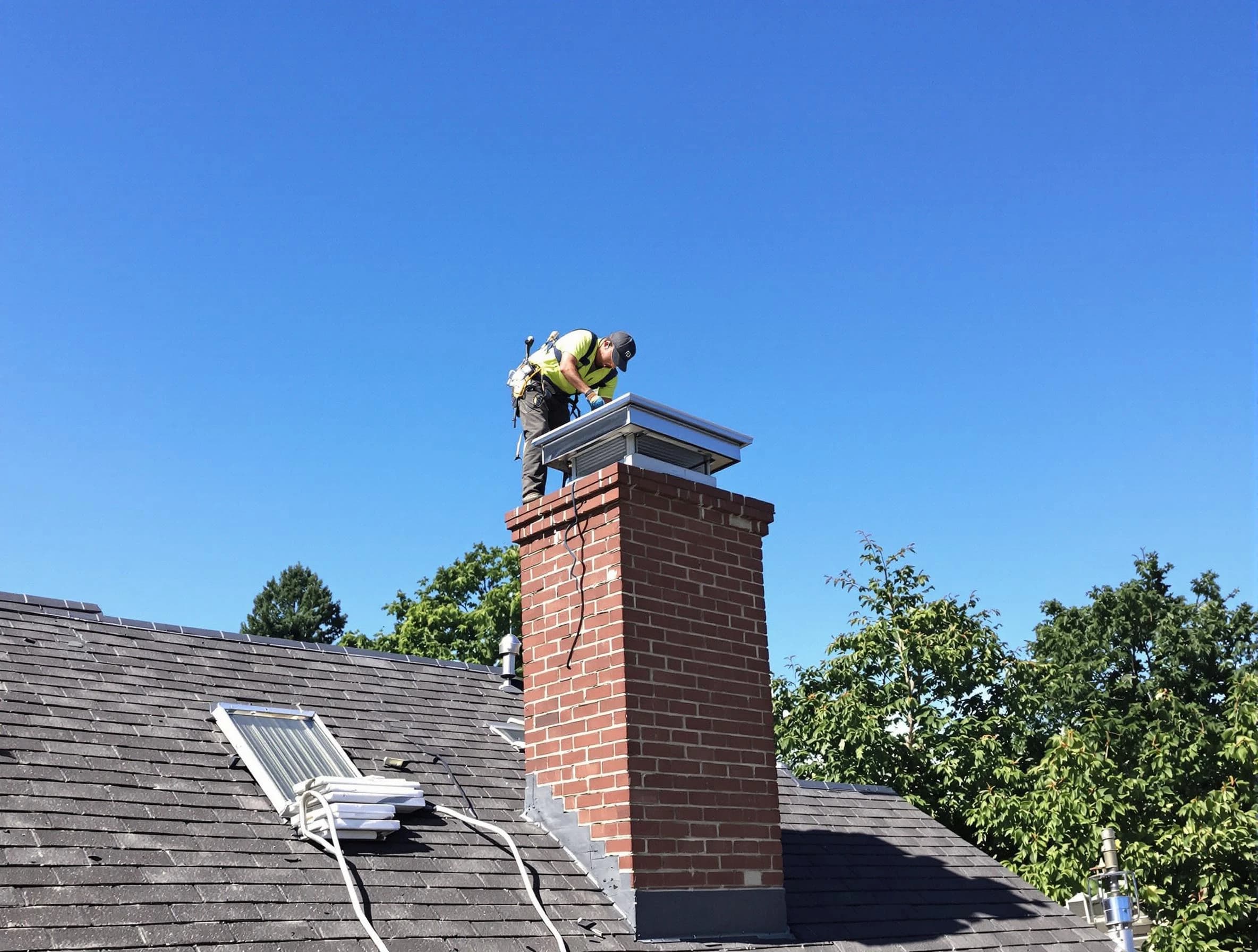 Moody Chimney Sweep technician measuring a chimney cap in Moody, AL