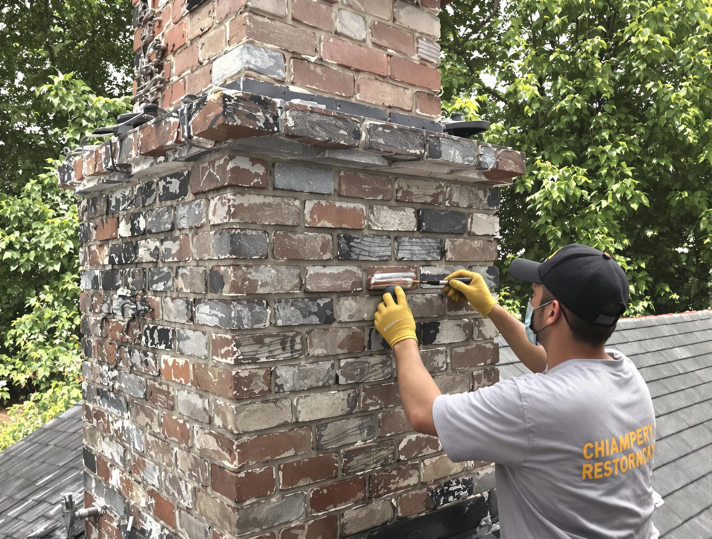 In-progress chimney restoration by Moody Chimney Sweep in Moody, AL
